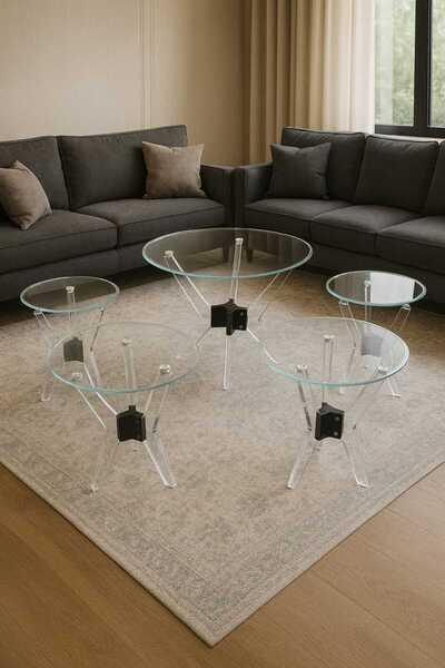 Areka Coffee and tea table set with glass top and acrylic bases