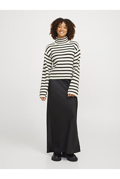JJXX Rosanna sweater with black and white stripes, high collar