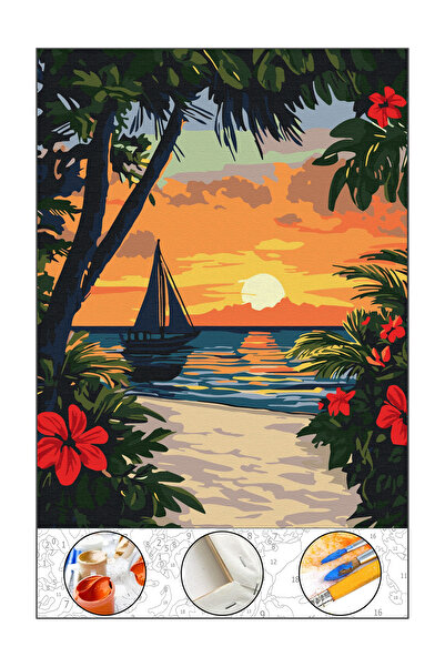 abbara Sayılarla Boyama Hobi Seti Çerçeveli Tuval Fırça Boya Dahil Kasnaklı 40x50 Cm İbiza