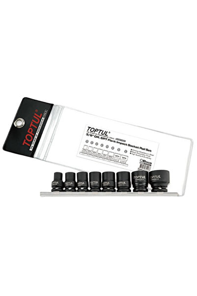 TOPTUL GDAG0801 impact socket wrench set, 3/8 inch square drive, hexagonal profile, opening