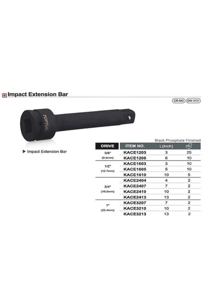 TOPTUL KACE1605 Impact Wrench Extension, 1/2 inch square drive, 5 inch/125 mm length
