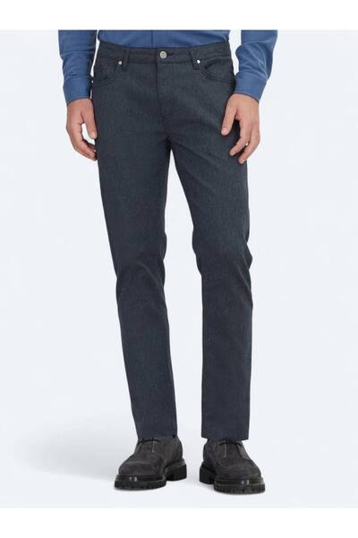 Kip Navy Blue Woven Regular Fit Casual Cotton Blended Trousers