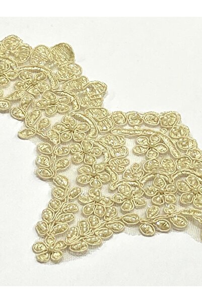 karantuhafiye Gold Glittery Milk Coffee Guipure / Pearlescent Guipure / 3 Meters