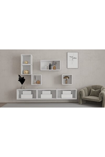 Nettrends Asma Konsol Minimalist Tasarım Açık Raflı Duvar Ünitesi Salon ve Ça...