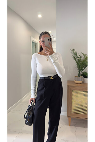 BİRCANÇİL Dlvin Gus Ecru Boat Neck Long Sleeve Blouse