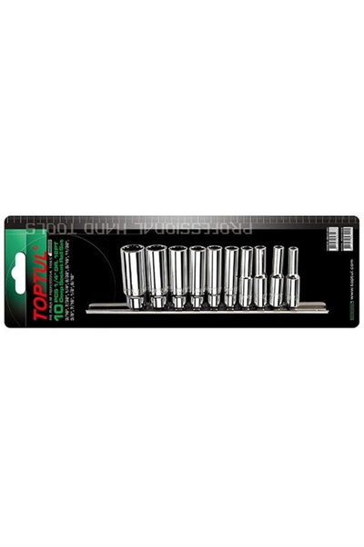TOPTUL 10-piece deep socket wrench set GBAR1001, 1/4 inch square drive, bi-hexagonal profile, fi