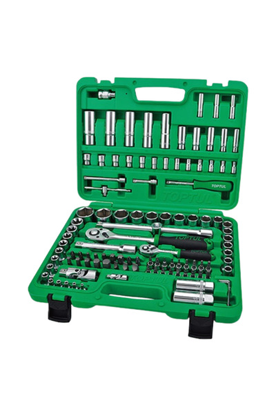 TOPTUL Trusa GCAI108R, chei combinate si tubulare, clichet, prelungitoare scule, antrenor 1/4 inch,
