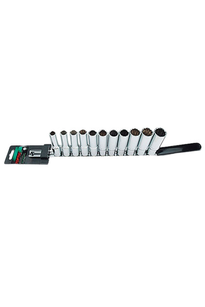 TOPTUL Set of 11 long socket wrenches GAAQ1105, 1/2 inch drive, bi-hexagonal profile, opening 10-22