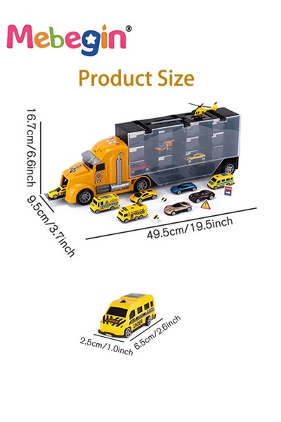 MEBEGIN Vehicles Toy Set for Boys 17 Pcs Engineering Die-cast Construction Car with Music and Light Friction