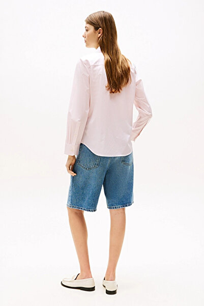 Tommy Hilfiger Kadın Regular Fit Çizgili Poplin Gömlek - Pembe/Beyaz