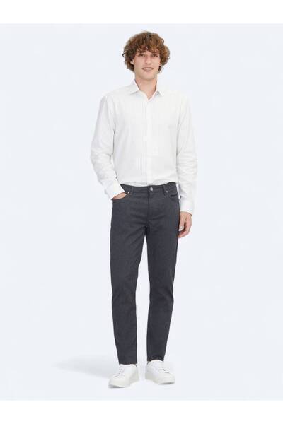Kip Anthracite Woven Regular Fit Casual Cotton Blended Trousers