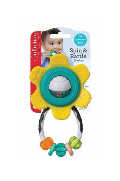 Infantino Spin And Rattle Realistic Look Soothing Baby Teether BPA Free, Multicolour