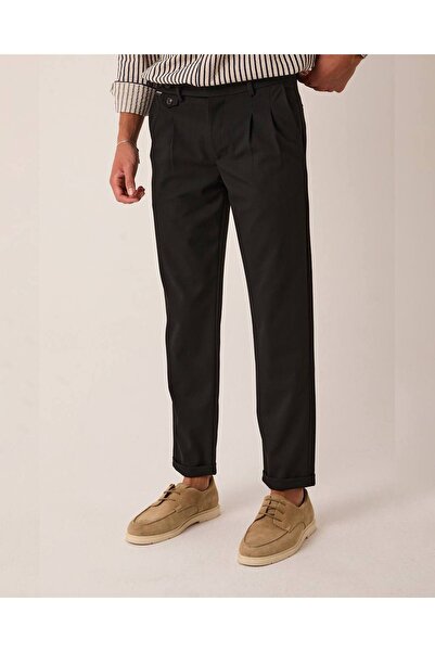 DIRECTIVE JEANS Erkek Boyfriend Fit Kumaş Pantolon Siyah duble paça