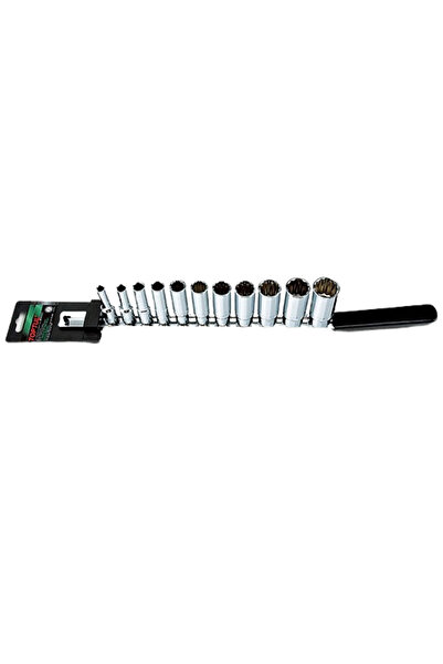 TOPTUL Set of 11 TOPTUL deep socket wrenches, 3/8 inch square drive, bi-hexag...