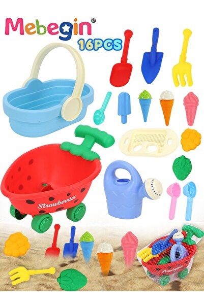 MEBEGIN مجموعة ألعاب شاطئ كاملة، مكونة من 16 قطعة، مع دلو رمل ومجارف وملحقات ...