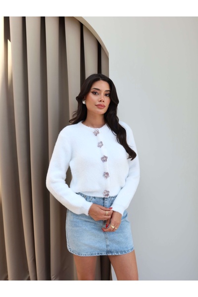 ESRAHELVACI Floral Button Look Plush Cardigan