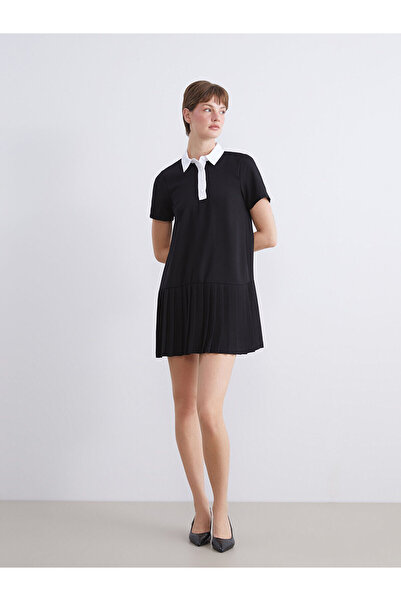 LC Waikiki LCW Comfort Gömlek Yaka Pileli Mini Elbise (W5)