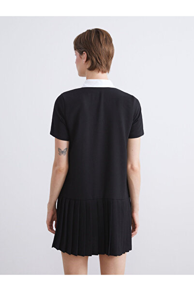 LC Waikiki LCW Comfort Gömlek Yaka Pileli Mini Elbise (W5)