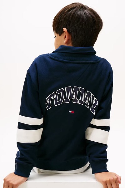 Tommy Hilfiger Erkek Çocuk Kolu Çizgili Kolej Hırka - Lacivert