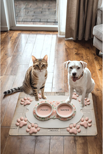 Dormot Modern Dijital Baskılı Mama ve Su Matı - Kedi Mat Köpek Mat Mama Atlığı, Kaymaz Tabanlı (45x70 cm)