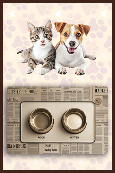 Dormot Modern Dijital Baskılı Mama ve Su Matı - Kedi Mat Köpek Mat Mama Atlığ...