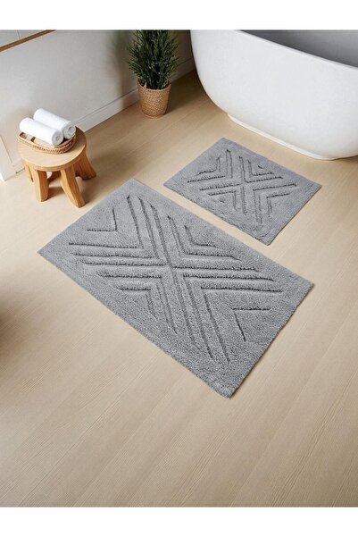 Evimle Oranyel Cotton Bath Mat Set (60X100)(50X60)Gray+++1