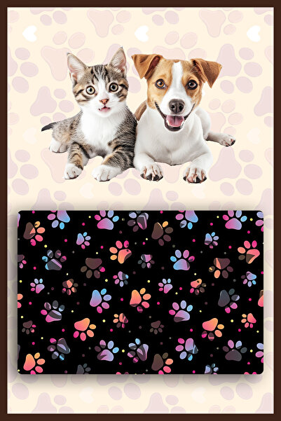 Dormot Modern Dijital Baskılı Mama ve Su Matı - Kedi Mat Köpek Mat Mama Atlığ...