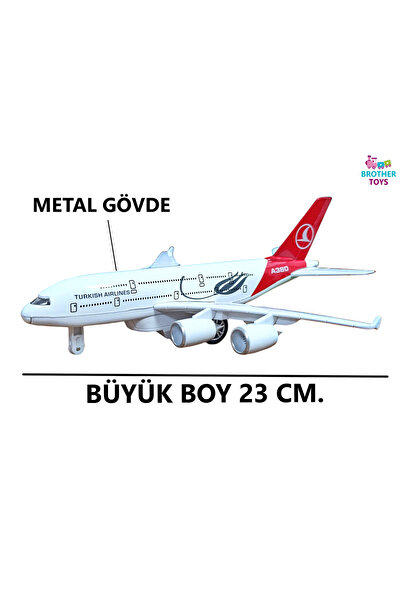 Brother Toys Metal Gövdeli Büyük Boy 23 Cm. Sesli Işıklı ÇekBırak Oyuncak Uçak Türk Hava Yolları Thy