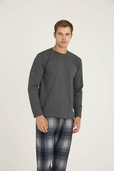 KLY Men's O-Collar Pajama Set Stylish Design Comfortable Sleep 100% Cotton