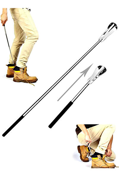 DMYRDH لبيسة حذاء قابلة للتمديد مصنوعة من الفولاذ المقاوم للصدأ وملعقة أحذية طويلة قابلة للتعديل الطول لكبار السن الحوامل