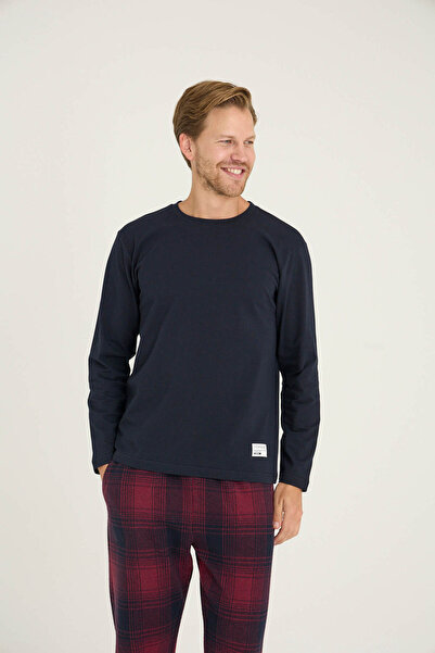 KLY Ανδρικό σετ πιτζάμες με λαιμόκοψη Ο, άνετο για ύπνο