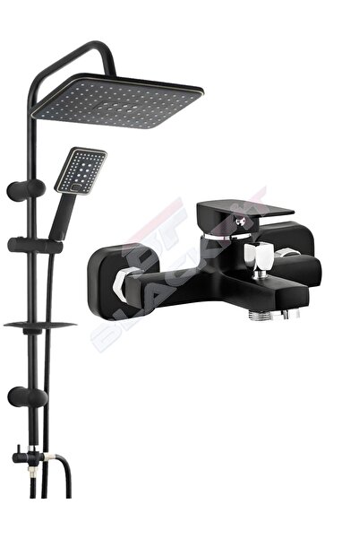 BF BLACKFİT Siyah Kare Banyo Bataryası Duç Çeşmesi Tepe Yağmurlama Duş Seti