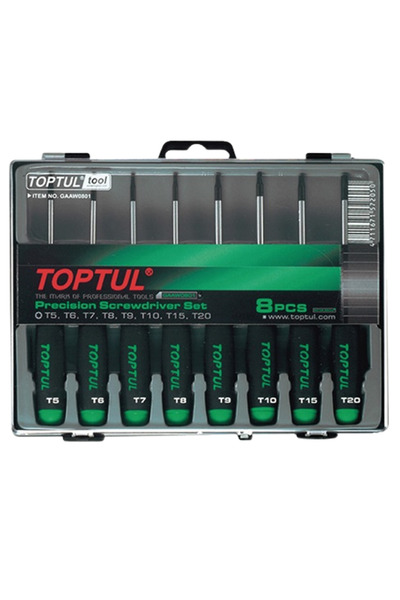 TOPTUL Set of 8 TOPTUL precision screwdrivers, model GAAW0801, T5x50, T6x50, T7x50, T8x50, T9x50, T10x50, T15