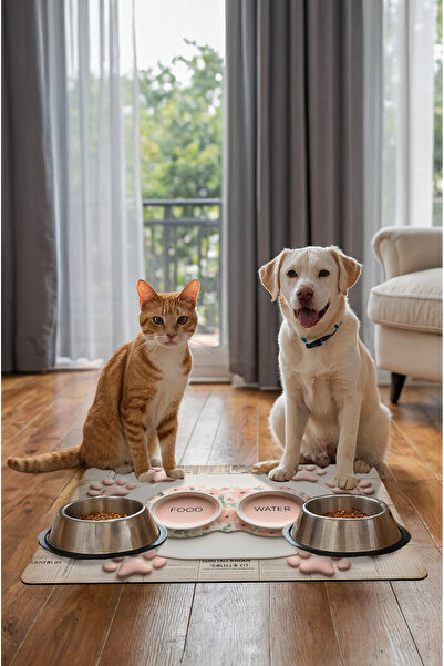 Dormot Modern Dijital Baskılı Mama ve Su Matı - Kedi Mat Köpek Mat Mama Atlığı, Kaymaz Tabanlı (45x70 cm)