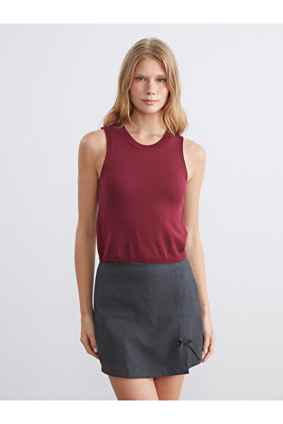 LC Waikiki Xside Claret Red Crew Neck Oversized Women's Knitwear Sweater