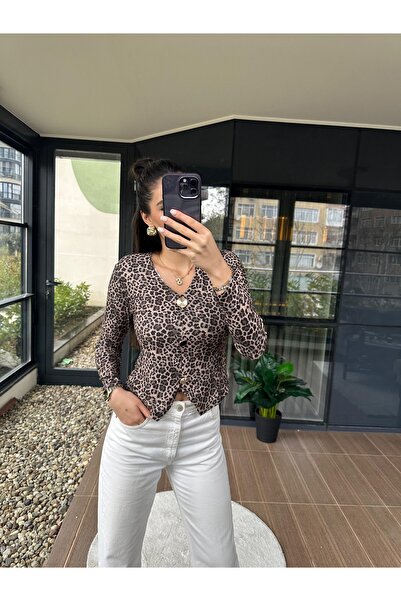 Mzr Collection Γυναικεία μπλούζα με κουμπιά λεοπάρ