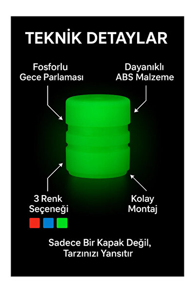 LookBuyTake Fosforlu Gece Parlayan 3 Renk 4’lü Set (12 Adet) Sibop Kapağı – Kırmızı Mavi Yeşil