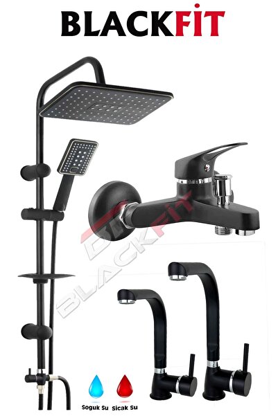 BF BLACKFİT Siyah Tepe Duş Seti Duş Robotu Duş Başlığı Banyo Bataryası Lavabo...