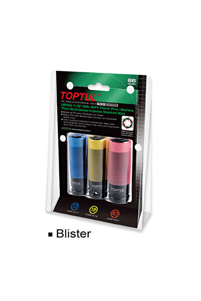 TOPTUL GDAS0301 kit of 3 impact socket wrenches for TOPTUL aluminum rims, 1/2 inch drive, opening