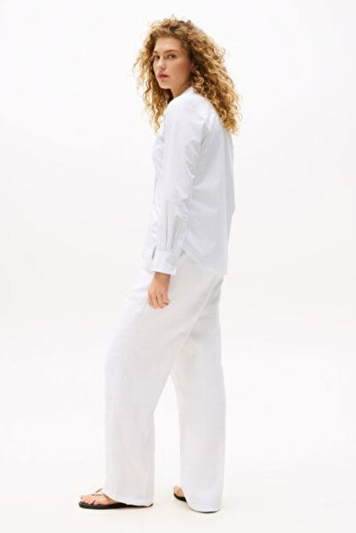 Tommy Hilfiger Kadın Regular Fit Çizgili Poplin Gömlek - Mavi/Beyaz