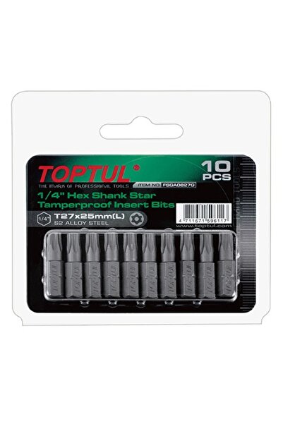 TOPTUL Set of 10 screwdriver bits FSGA0830G, torx profile T30, 1/4 inch hex drive, long