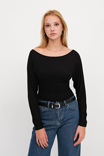 Addax Μακρυμάνικο μπλουζάκι με λαιμόκοψη καγιάκ P1843