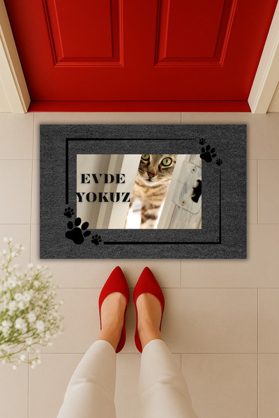 Dormot Yüksek Kaliteli Dijital Baskı-Pati Çerçeveli Evde Yokuz Mesajlı Paspas...