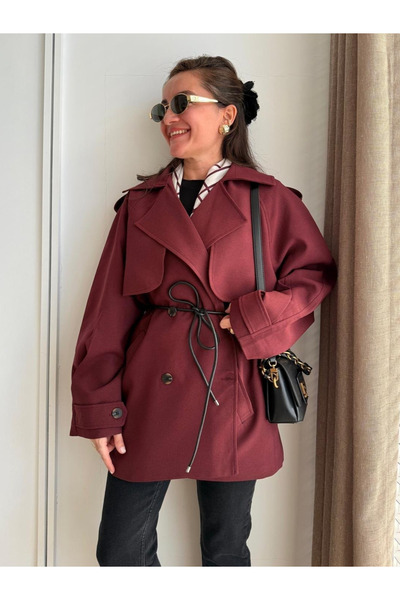My Blog Bordo Allerli Leather Rope Belted Short Trench - 7488