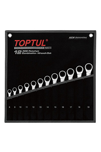 TOPTUL Set GPAQ1202, 12 chei combinate cu clichet, deschidere chei 8, 9, 10, ...