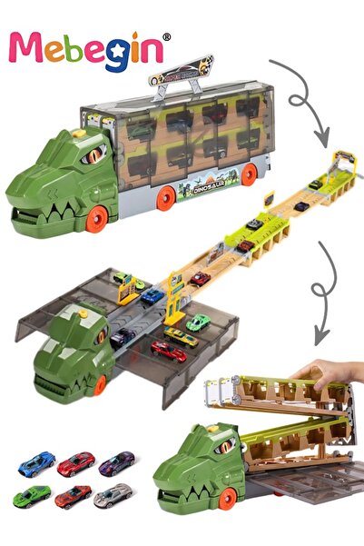 MEBEGIN ألعاب شاحنات النقل، سيارة تخزين مسار الديناصورات مع مسار قابل للطي، ت...