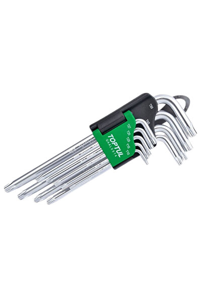 TOPTUL Set of 9 long torx hex keys GAAL0914, sizes T10, T15, T20, T25, T27, T30, T40, T45, T50,