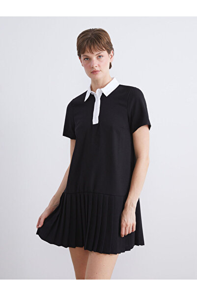 LC Waikiki LCW Comfort Gömlek Yaka Pileli Mini Elbise (W5)