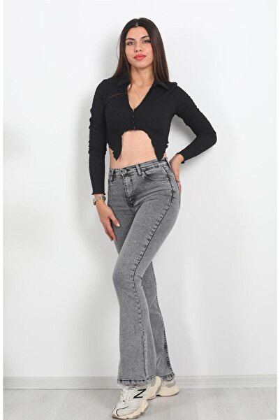 Pubi KADIN//İSPANYOL PAÇA//YÜKSEK BEL//YENİ TREND//ESNEK//KOT PANTOLON