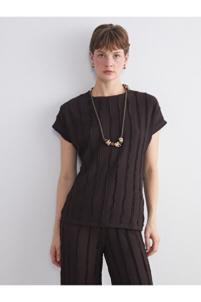 LC Waikiki Lcwaikiki Classic Brown Crew Neck Textured Women's T-Shirt